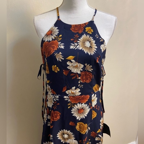 Lulus Flourishing Flirt Navy Blue Floral Cutout Halter Midi Dress Large NWT - Picture 6 of 15